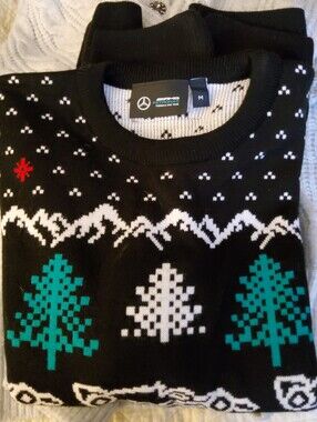 Mercedes AMG Petronas Black Crewneck Sweater with Green, White & Red Accents